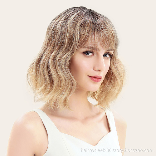 Soft synthetic hair wigs honey color wave high temperature curly wigs Full Quality 14 inch machine made hair wholesale wigs